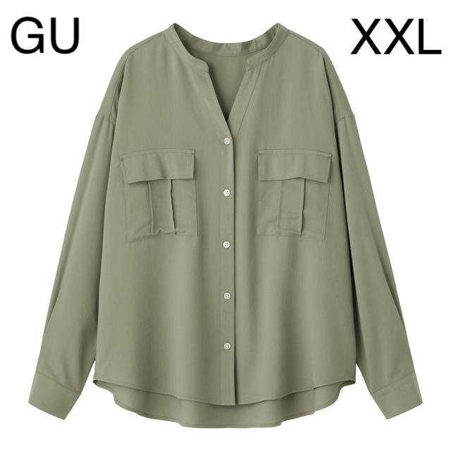 GU(ジーユー)の値下げ中 GU ワークスキッパーシャツ OLIVE XXL レディースのトップス(シャツ/ブラウス(長袖/七分))の商品写真