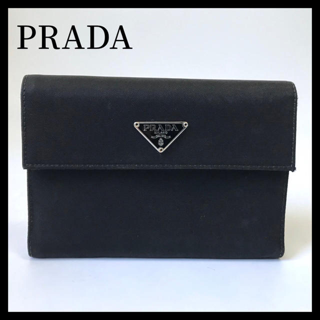 PRADA(プラダ)のプラダ 三角ロゴ ナイロン×レザー 三つ折り財布 ブラック レディースのファッション小物(財布)の商品写真