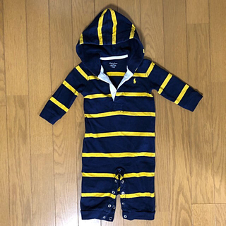 ラルフローレン(Ralph Lauren)のラルフローレン 6M(65センチ) フード付きロンパース 紺×黄色(カバーオール)