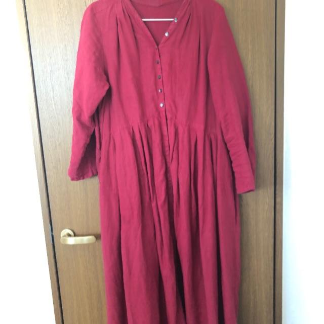 【nest Robe】リネンYネックドレス　ブラック