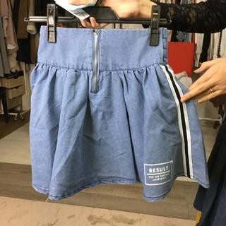 kids サイドラインデニムフレアキュロットパンツスカート 薄いブルー140(スカート)