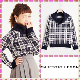 マジェスティックレゴン(MAJESTIC LEGON)の田中里奈ちゃん♡タートルチェックニット(ニット/セーター)