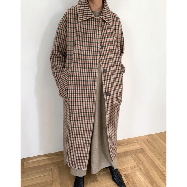 STUDIOUS(ステュディオス)のCLANE MIX CHECK SOUTIEN COLLAR COAT レディースのジャケット/アウター(ロングコート)の商品写真