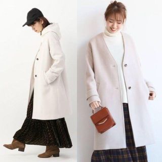 スピックアンドスパン(Spick & Span)の【Spick & Span】ダブルビーバーVネックカラーコート(ロングコート)