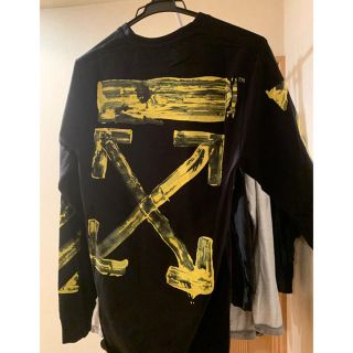 オフホワイト(OFF-WHITE)のoff-white/SSENSE限定ブラック&イエローペイントアロー T シャツ(Tシャツ/カットソー(七分/長袖))