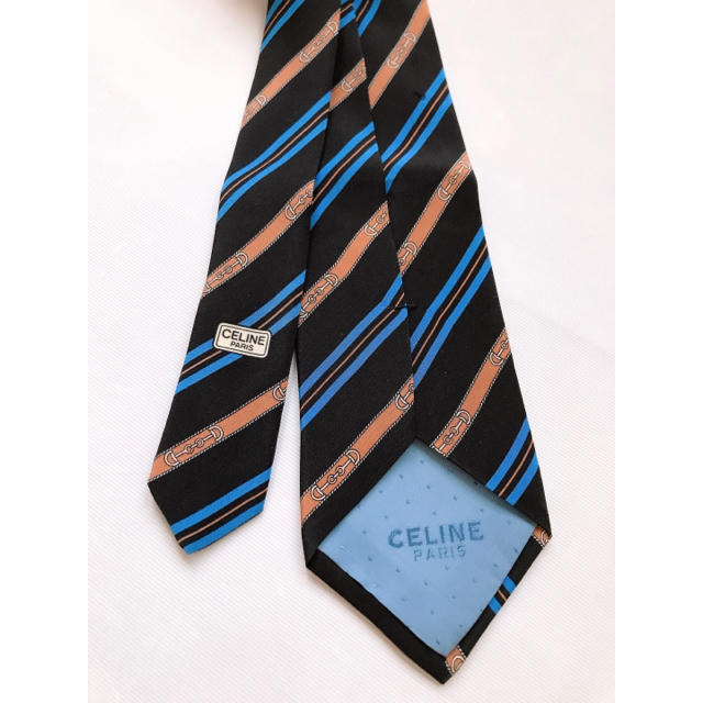 celine(セリーヌ)のセリーヌ ネクタイ ストライプ 黒 青 男性 ビジネス メンズのファッション小物(ネクタイ)の商品写真