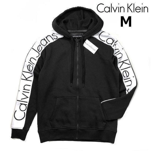 Calvin Klein(カルバンクライン)のカルバンクライン 袖ロゴ ビッグロゴ フルジップ パーカー(M)黒 181214 メンズのトップス(パーカー)の商品写真