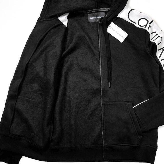 Calvin Klein(カルバンクライン)のカルバンクライン 袖ロゴ ビッグロゴ フルジップ パーカー(M)黒 181214 メンズのトップス(パーカー)の商品写真