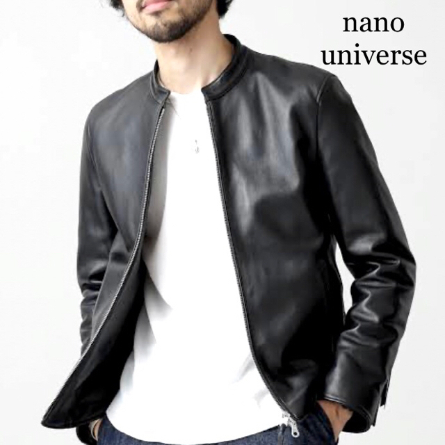 nano・universe(ナノユニバース)のnano・universe ナノユニバース ラムレザー ライダース 黒 M メンズのジャケット/アウター(ライダースジャケット)の商品写真