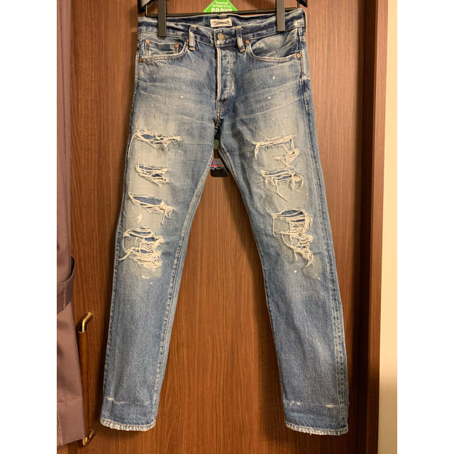 READY MADE レディメイド × OFF-WHITEVINTAGE US TENT REMAKE DENIM PANTS ×オフホワイト ヴィンテージテントリメイクデニムパンツ スプレーロゴダメージ加工ジーンズ