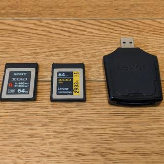 値下げ！】Lexar/SONY XQDカード 64GB 2枚 カードリーダー付の通販 by