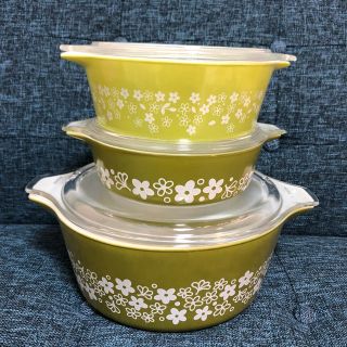 パイレックス(Pyrex)のオールドパイレックス　キャセロール　３点セット　クレイジーデイジー　アンティーク(食器)