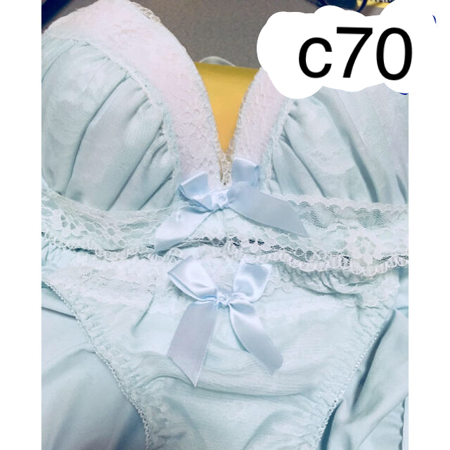 ブラジャー＆ショーツパンツセットC70（水色＆白レース） レディースの下着/アンダーウェア(ブラ&ショーツセット)の商品写真