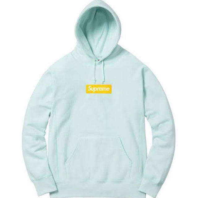 メンズ17FW Box Logo Pullover Hoodie Ice Blue