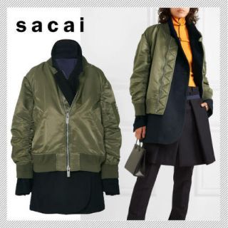 サカイ(sacai)のsacai MA-1 x Melton ウールブレンド フェルトジャケット(ブルゾン)