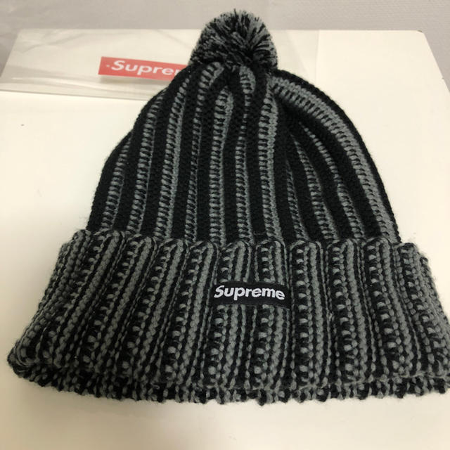 《美品》supreme 帽子　beanie straipe/ブラックニット帽/ビーニー