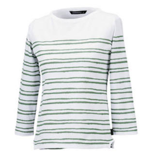 ルイガノ(LOUIS GARNEAU)のラスト1着 ルイガノ 7分丈ボーダーTシャツ ホワイト×グリーン サイズ:L(ウエア)