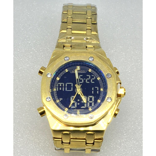 重厚美麗 ヴィンテージ 高級デジアナ デュアルディスプレイ ゴールド×ブラック(腕時計(デジタル))