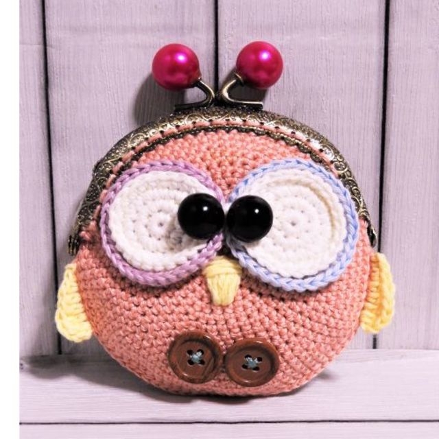 即出荷】 完売【3】幸せのまん丸ふくろうちゃん(大) コットン糸がま口 ポーチ - international.halic.edu.tr
