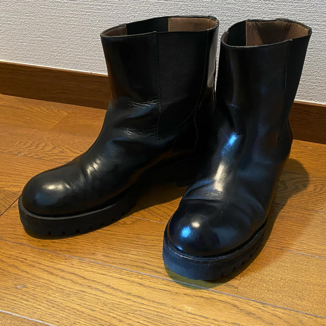 白木/黒塗り MARNI マルニ サイドゴア レザー ショートブーツ ワーク