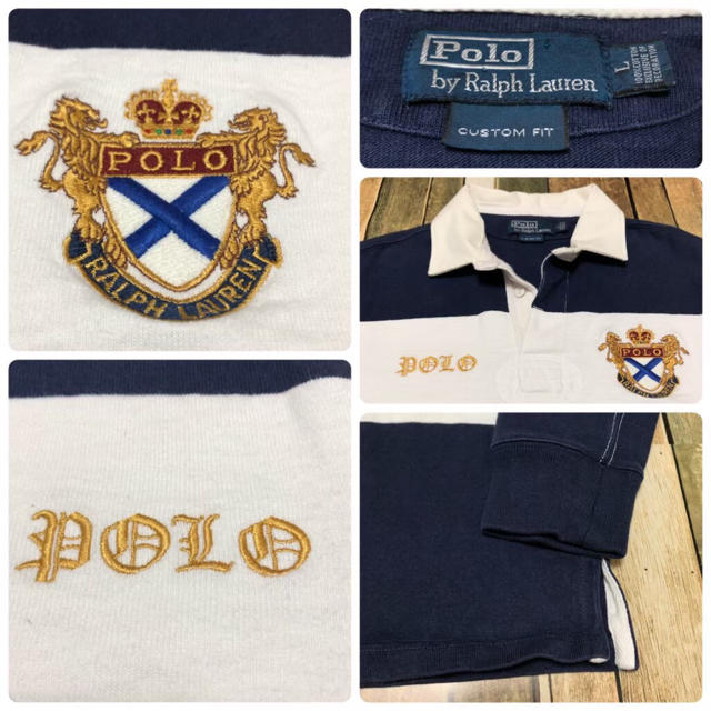 POLO RALPH LAUREN(ポロラルフローレン)の【激レア】ポロラルフローレン☆エンブレム刺繍ロゴ太ボーダーラガーシャツ 90s メンズのトップス(ポロシャツ)の商品写真