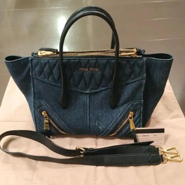 美品☆miumiuデニムバイカーバッグ