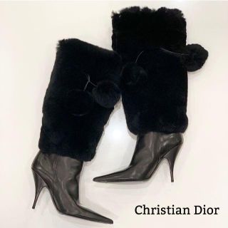 ディオール(Dior)の450 美品 ディオール ファー ロングブーツ 黒(ブーツ)