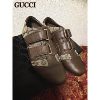 グッチ(Gucci)のGUCCI レザー　スニーカー　ベルクロ　モノグラム(スニーカー)