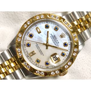 ロレックス(ROLEX)のロレックス デイトジャスト  新品仕上OH済ホワイトシェル8サファイア2ダイヤ (腕時計(アナログ))