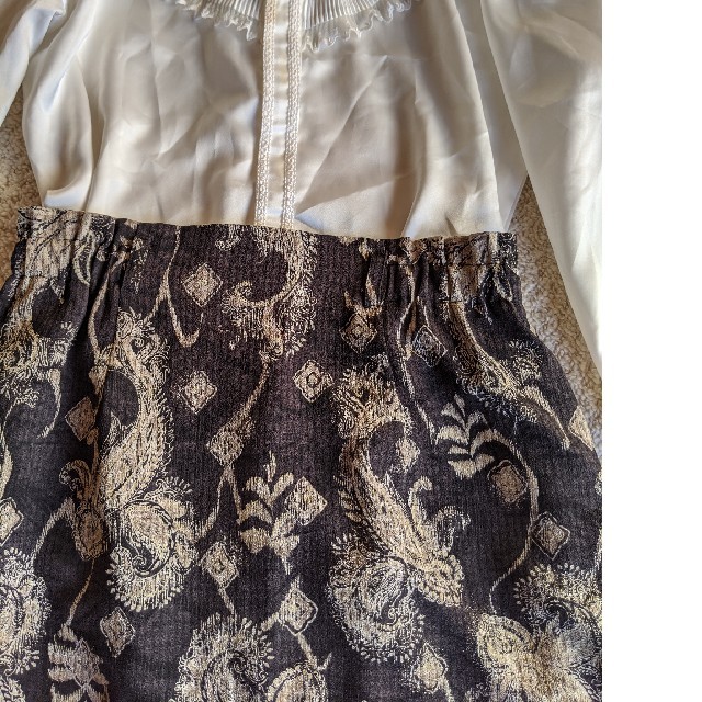 Grimoire(グリモワール)のused古着アンティークペイズリー柄膝したスカート レディースのスカート(ひざ丈スカート)の商品写真