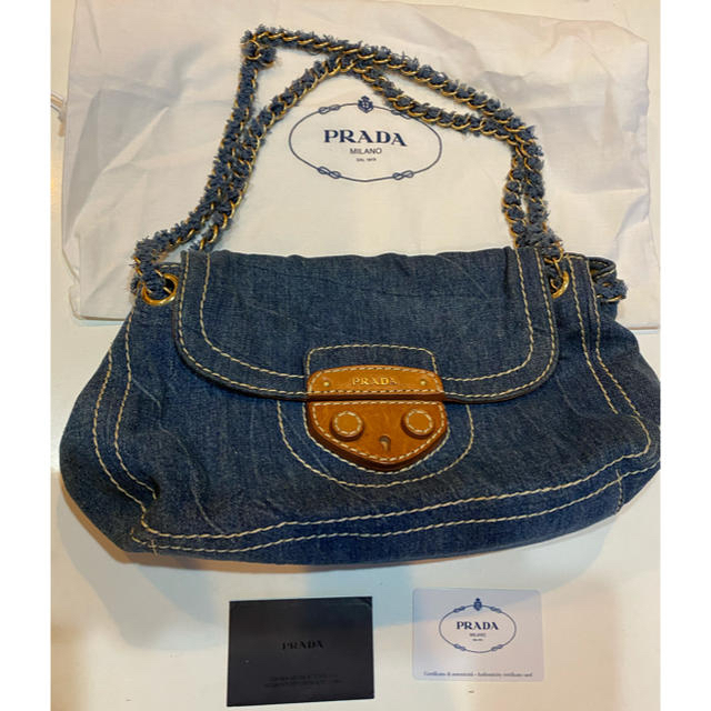 バッグPRADA デニムチェーンショルダーバッグ