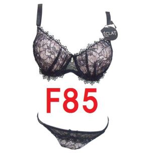 Ｆ85/ＬL・ブラック●ケミカルレース　カジュアルブラジャー＆ショーツ　Ｆカップ(ブラ&ショーツセット)