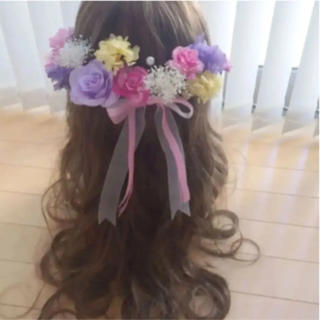 ラプンツェル髪飾り♡紫♡ピンク リボンピンク(ヘッドドレス/ドレス)