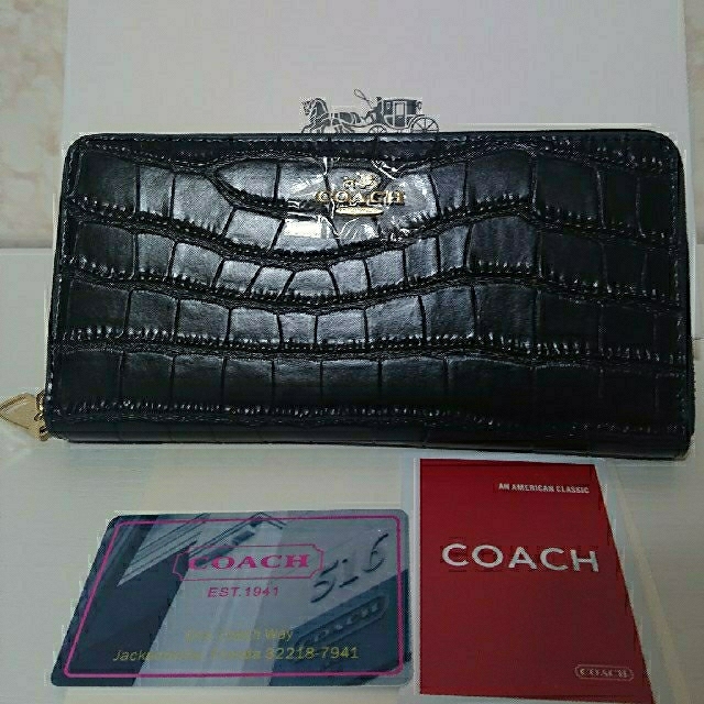 ［未使用品］coach レザー クロコ型押し 長財布　ブラック系