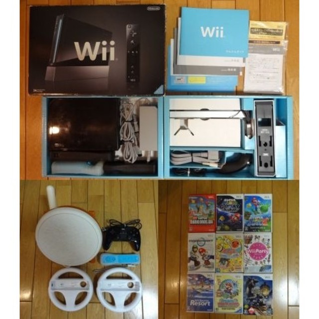 Wii本体 (黒)【化粧箱・おまけ有】+ｿﾌﾄ9種ｾｯﾄNINTENDO