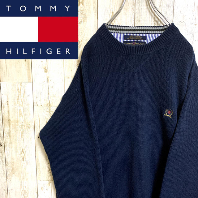 TOMMY HILFIGER(トミーヒルフィガー)の【激レア】トミーヒルフィガー☆オールドトミーワンポイントロゴ刺繍コットンニット メンズのトップス(ニット/セーター)の商品写真