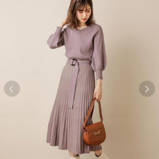 ナチュラルクチュール(natural couture)のnatural couture 配色ニットプリーツワンピース(ロングワンピース/マキシワンピース)