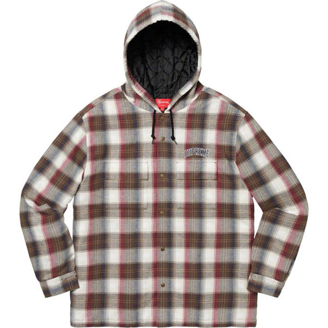 supreme quilted hooded plaid shirt サイズS