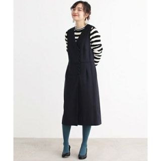 ドットアンドストライプスチャイルドウーマン(Dot&Stripes CHILDWOMAN)のDot＆Stripes CHILD WOMANくるみ釦Vネックジャンパースカート(ひざ丈ワンピース)