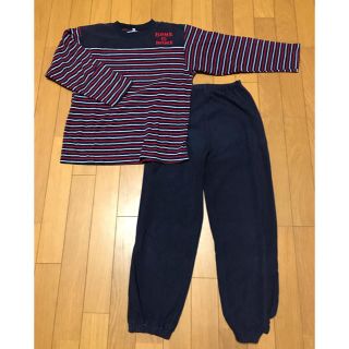 ユニクロ(UNIQLO)のフリースパジャマ 赤ボーダー ユニクロ ジュニア 140(パジャマ)