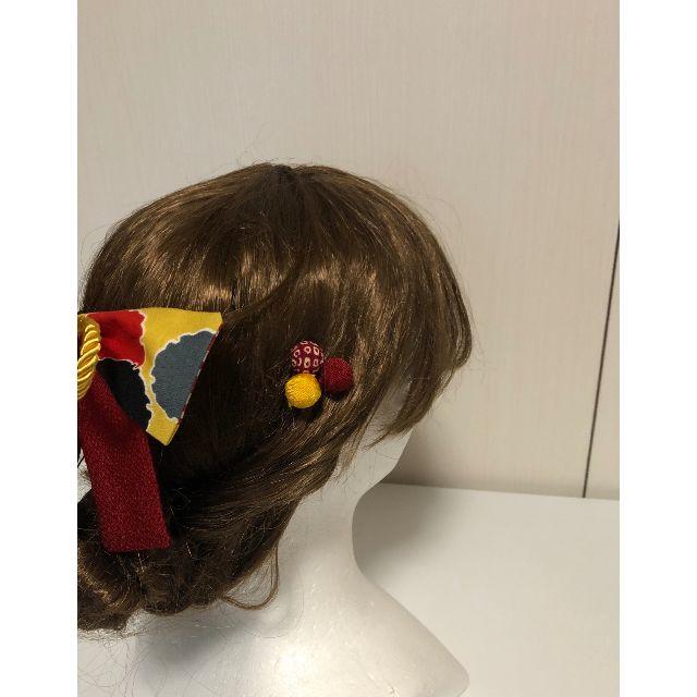 山吹色とえんじ色のマーガレット花リボンの髪飾りセット6（卒業式・袴・ちりめん細工 1