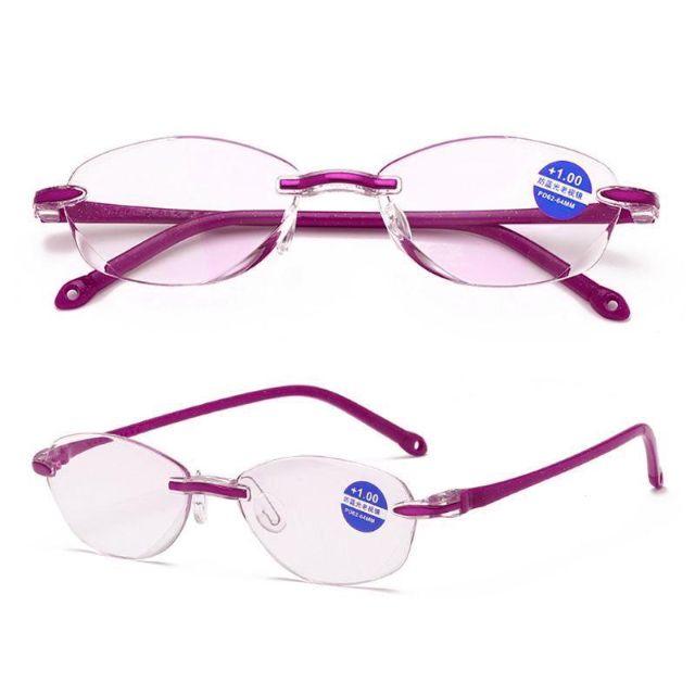 +1.5 ブルーライトカット老眼鏡 レディース女性用メガネ リムレス おしゃれ紫 レディースのファッション小物(サングラス/メガネ)の商品写真