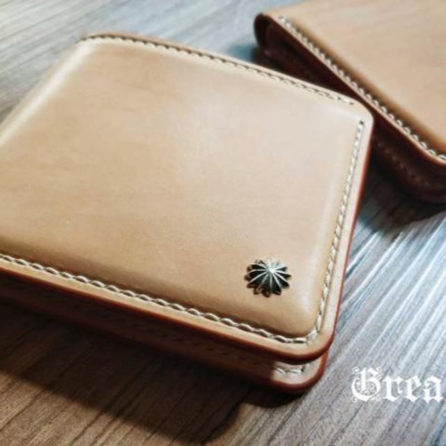 ハンドメイド(手縫い) ヌメ革 二つ折り財布-