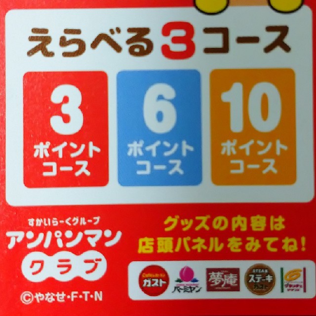 すかいらーく(スカイラーク)のすかいらーくグループ アンパンマンクラブ ポイント(10pt) キッズ/ベビー/マタニティのキッズ/ベビー/マタニティ その他(その他)の商品写真