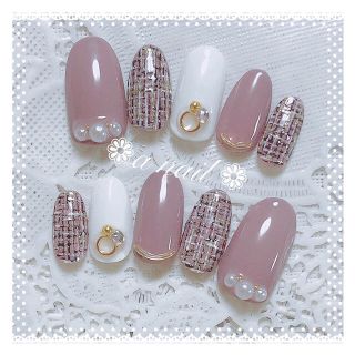 動作確認済 799円ネイルチップ スワロフスキー ツイード ピンク ♡A