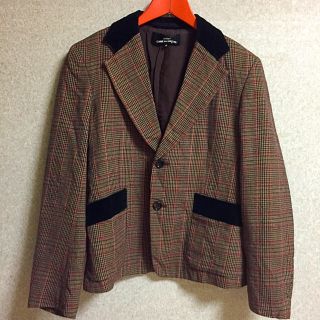 トリコ コムデギャルソン チェック レザー ノーカラー ジャケット