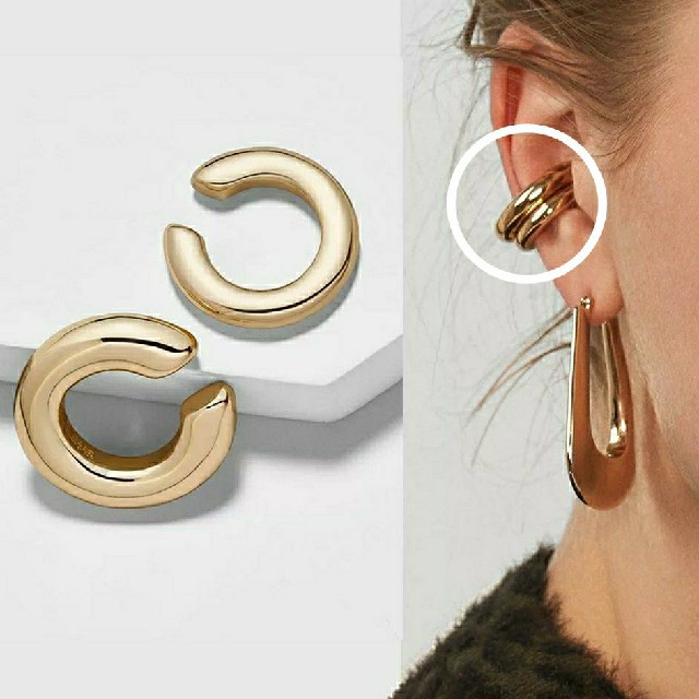 ZARA(ザラ)のꫛꫀꪝ◆インポートピアス◆限定入荷◆プレーンメタルイヤーカフセット◇ゴールド レディースのアクセサリー(イヤーカフ)の商品写真