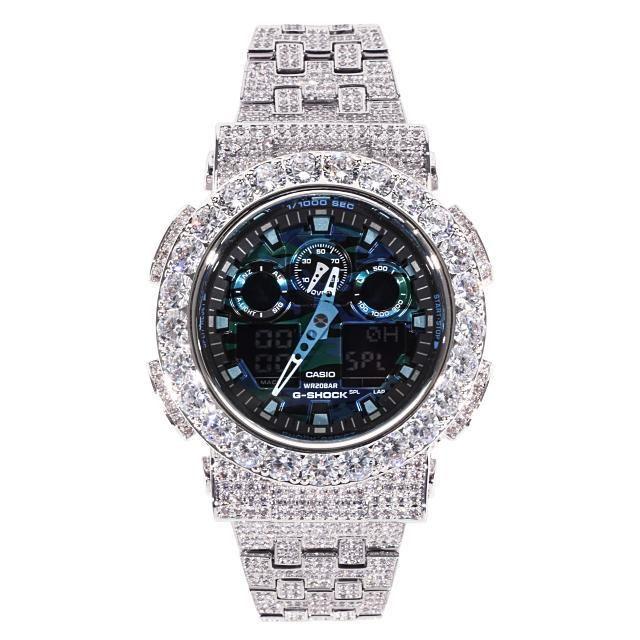 G-SHOCK GA100 フルカスタム ブルーカモフラ 大粒CZダイヤ | www.kabar