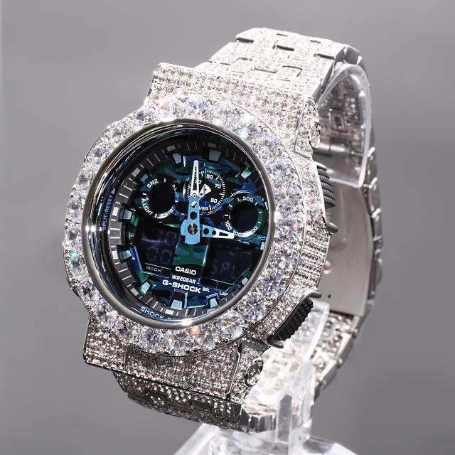 G-SHOCK GA100 フルカスタム ブルーカモフラ 大粒CZダイヤ | www.kabar