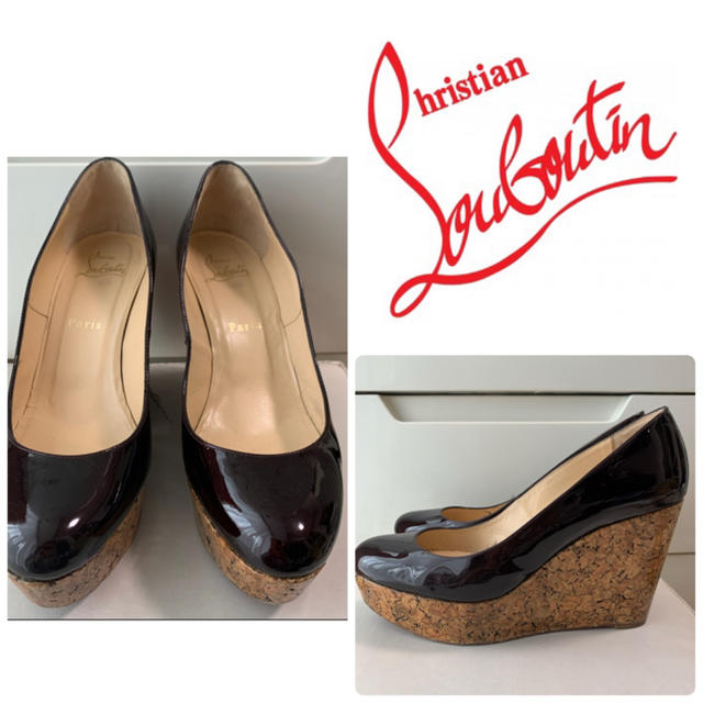 Christian Louboutin(クリスチャンルブタン)のクリスチャンルブタン  ダークブラウンパテント   ウエッジ　パンプス レディースの靴/シューズ(ハイヒール/パンプス)の商品写真